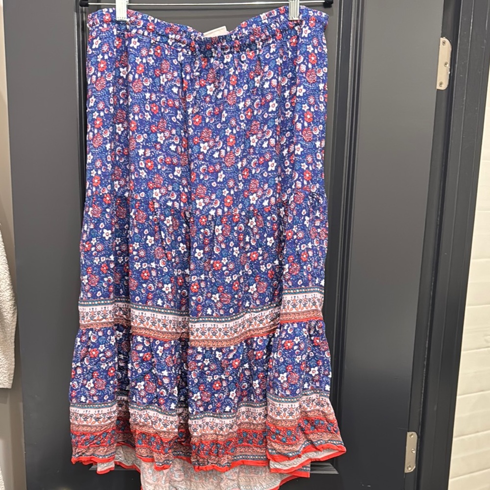 Knox Rose Blue and Red Tiered A-line Maxi Skirt
